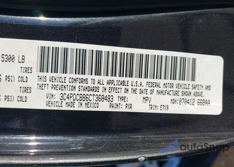 2012 Dodge Journey Sxt z USA, uszkodzony, nr VIN 3C4PDCBB6CT368483